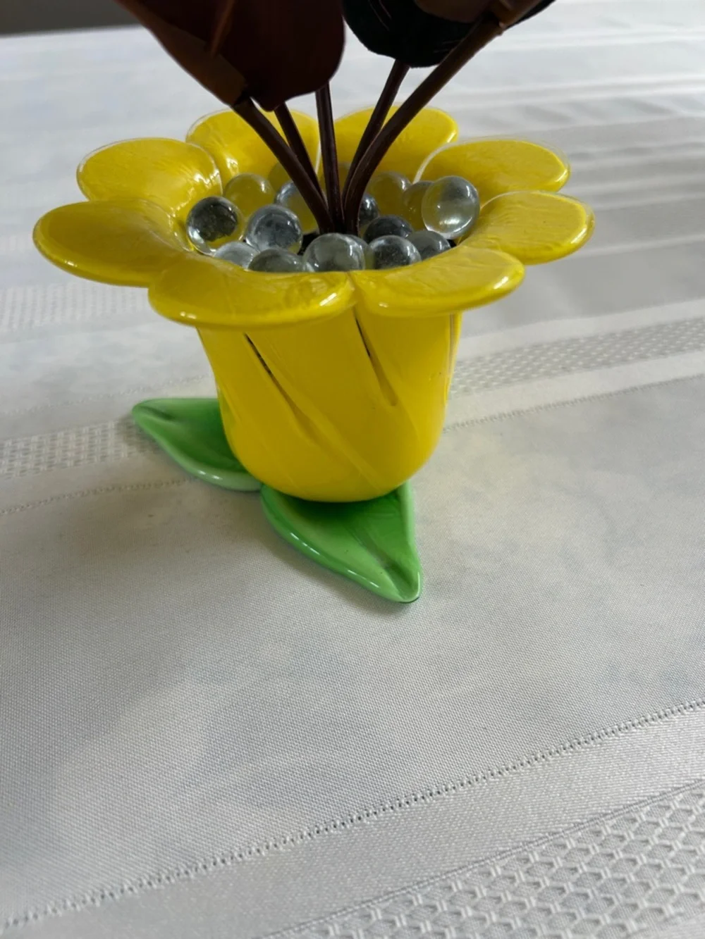 Artificial Plant with Striped Leaves in Yellow Ceramic Pot